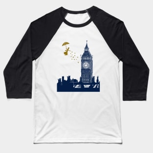 Mary Poppins and Big Ben Linocut Baseball T-Shirt